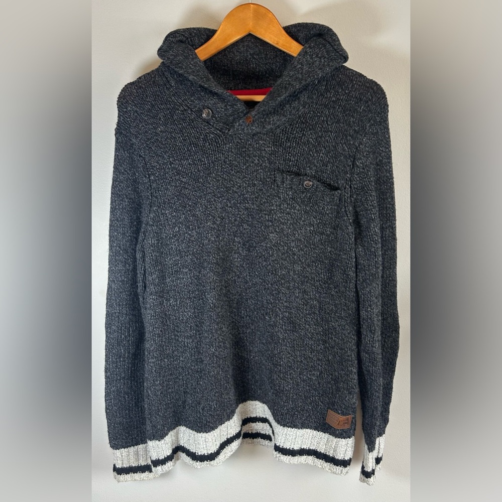 Roots Cabin Canada Men’s Sweater Shawl Collar Wool Blend Sz M Elbow Patches EUC - Picture 1 of 10
